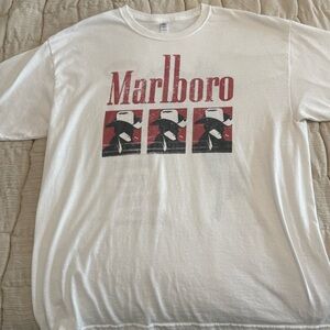 Marlboro White Tee with Red and Black Panel Graphic